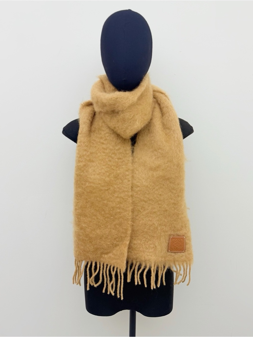 Loewe Camel Fringe Mohair Blend Scarf